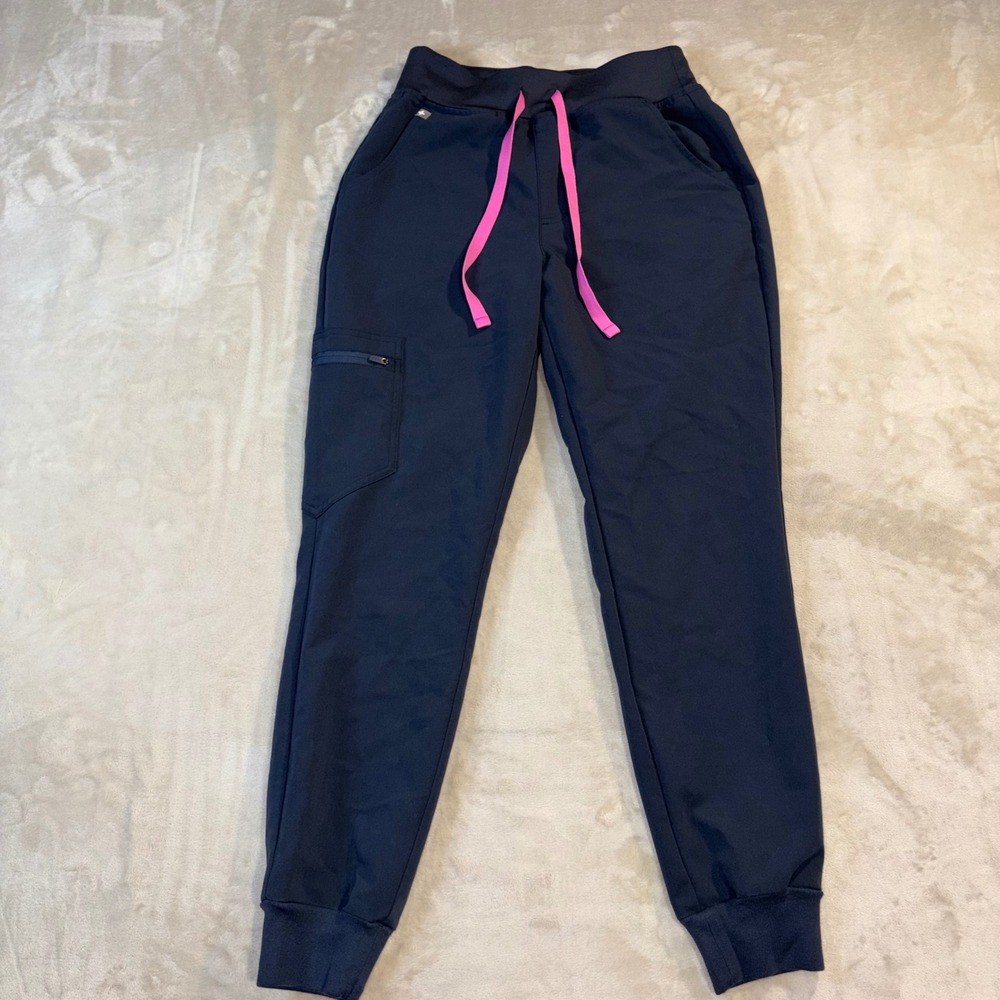 FIGS Technical Collection Zamora Jogger Scrub Pants Navy Blue Pink String XS